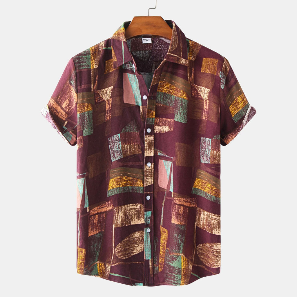 Women's Short-Sleeve Shirt with Creative Brushstroke Design