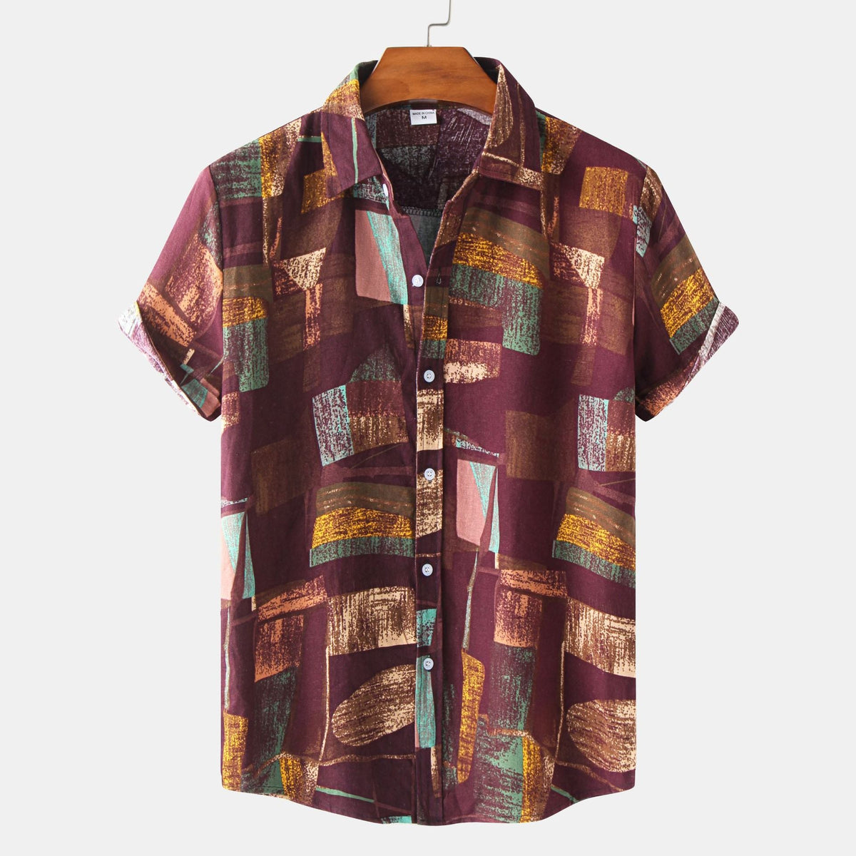 Women's Short-Sleeve Shirt with Creative Brushstroke Design