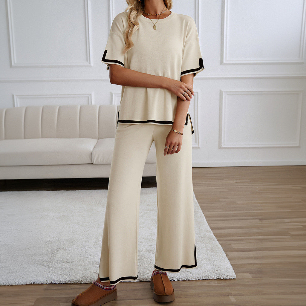 Women's Casual Two-Piece Set with Wide Cut and Gold Accents