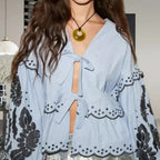 Blouse with Lace Detail and Relaxed Fit