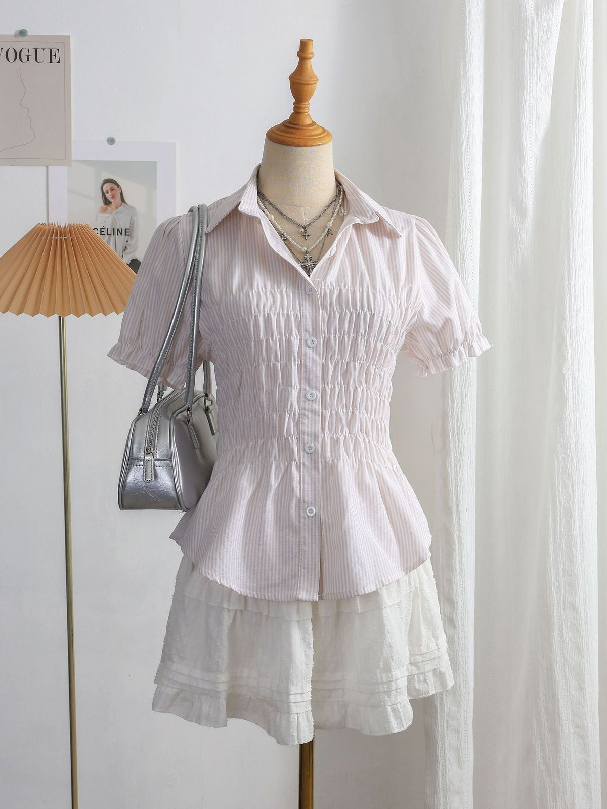 Women's Blouse with Tiered Ruffles and Fitted Cut