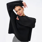 Women's Cozy Cropped Sweater with Relaxed Balloon Sleeves and Ribbed Texture