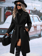 Women's Elegant Trench Coat with Waist Belt and Double-Breasted Buttons