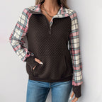 Women's 1/4 Sleeve Sweatshirt with Plaid Details