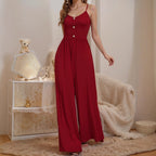 Women's Jumpsuit with Button-Up Top and Wide Leg