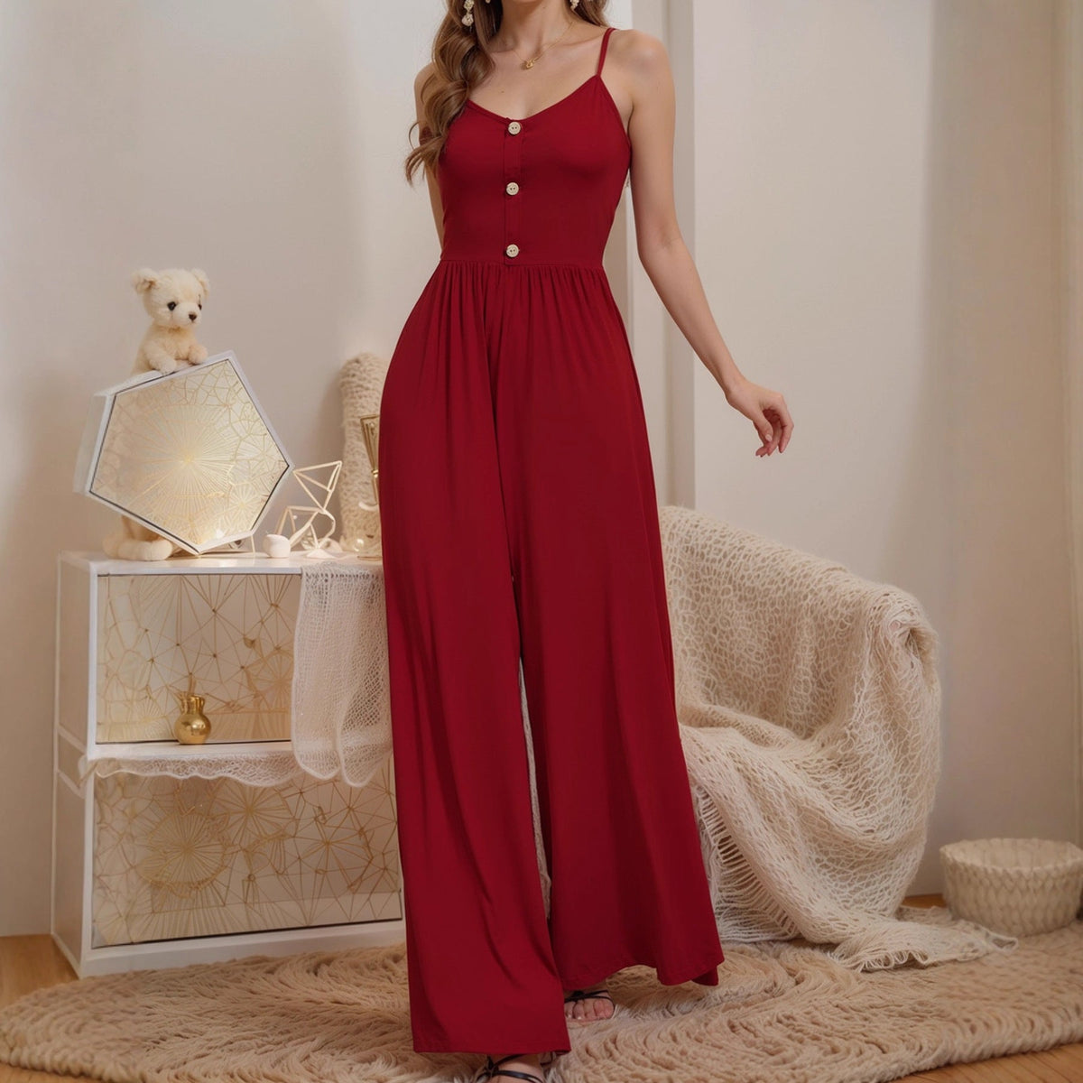 Women's Jumpsuit with Button-Up Top and Wide Leg