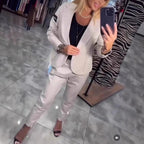 Women's Elegant Pinstripe Blazer and Trouser Set