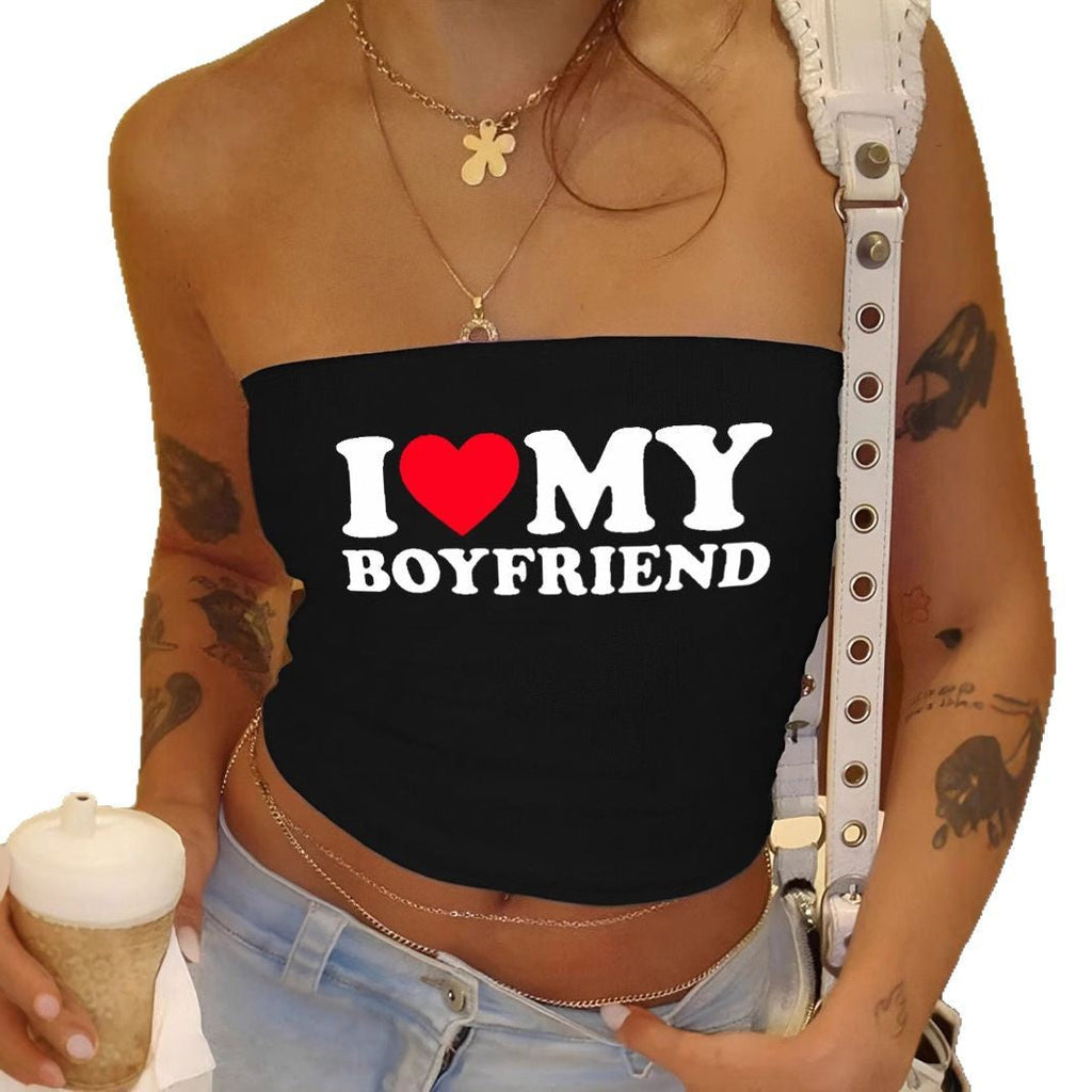 Women's Bandeau Top with Eye-Catching Statement Print