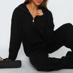 Women's Casual Knit Ensemble with High Collar and Side Zipper