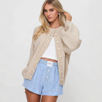 Women's Cozy Cardigan with Decorative Buttons and Voluminous Sleeves