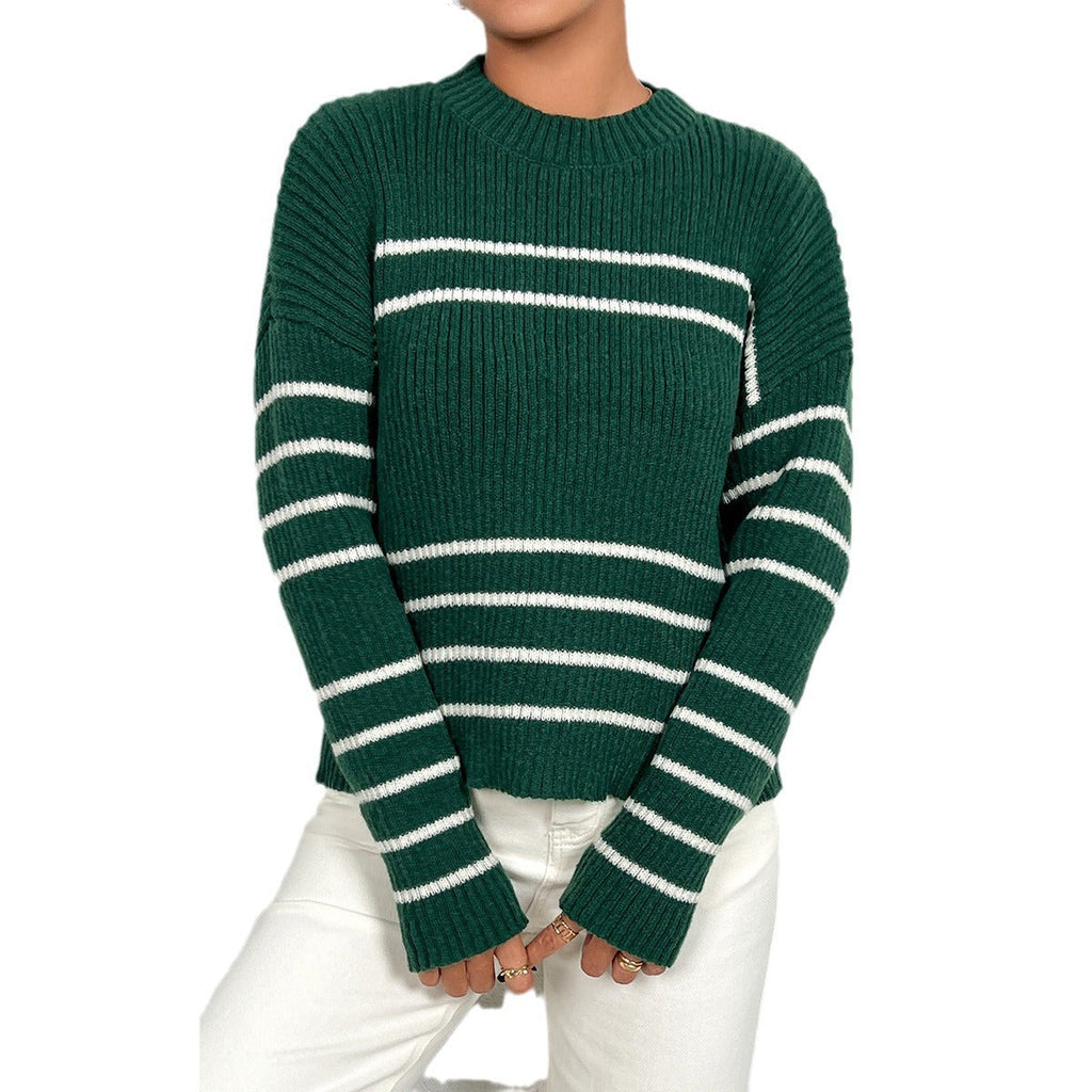 Women's Knit Sweater with Stylish Stripe Pattern