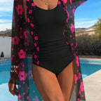 Women's Swimsuit with Leopard Print and Sheer Cover-Up