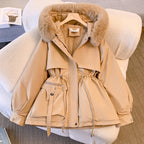 Women's Fashionable Winter Jacket with Detachable Faux Fur Collar and Practical Pockets