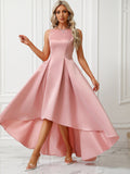 Women's Asymmetric Satin Evening Dress with Draping