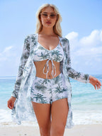 Women's Swim Set with Casual Kimono and Sporty Shorts