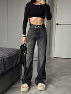 Women's High-Waist Leopard Print Jeans