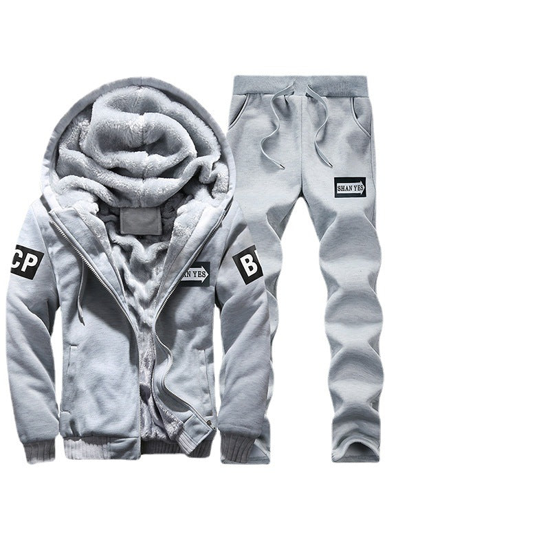 Men's Warm Two-Piece Training Set with Teddy Lining
