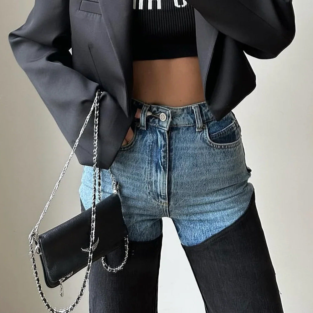 Women's High-Waist Jeans with Asymmetric Design