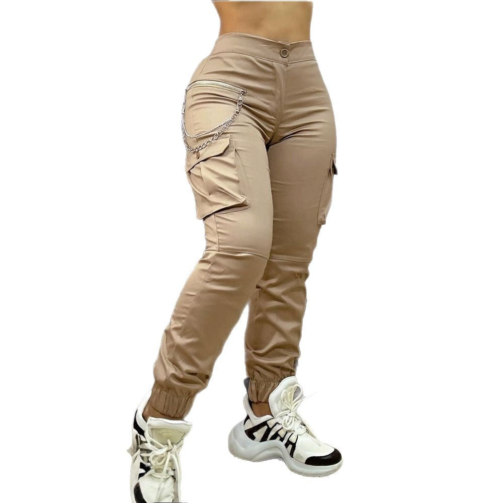 Women's Cargo Pants with Side Pockets and Elastic Waistband