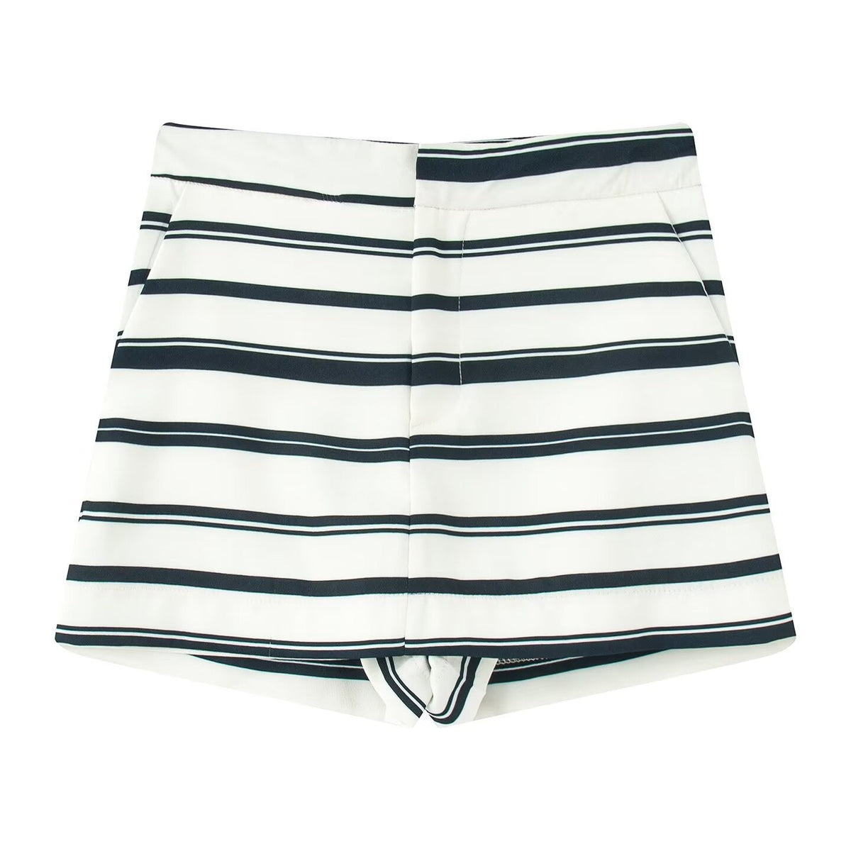 Women's Striped Blazer and Shorts Set with Button Details
