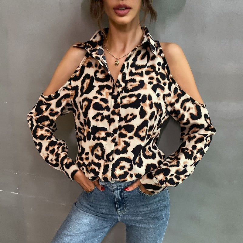 Women's Off-the-Shoulder Leopard Print Blouse