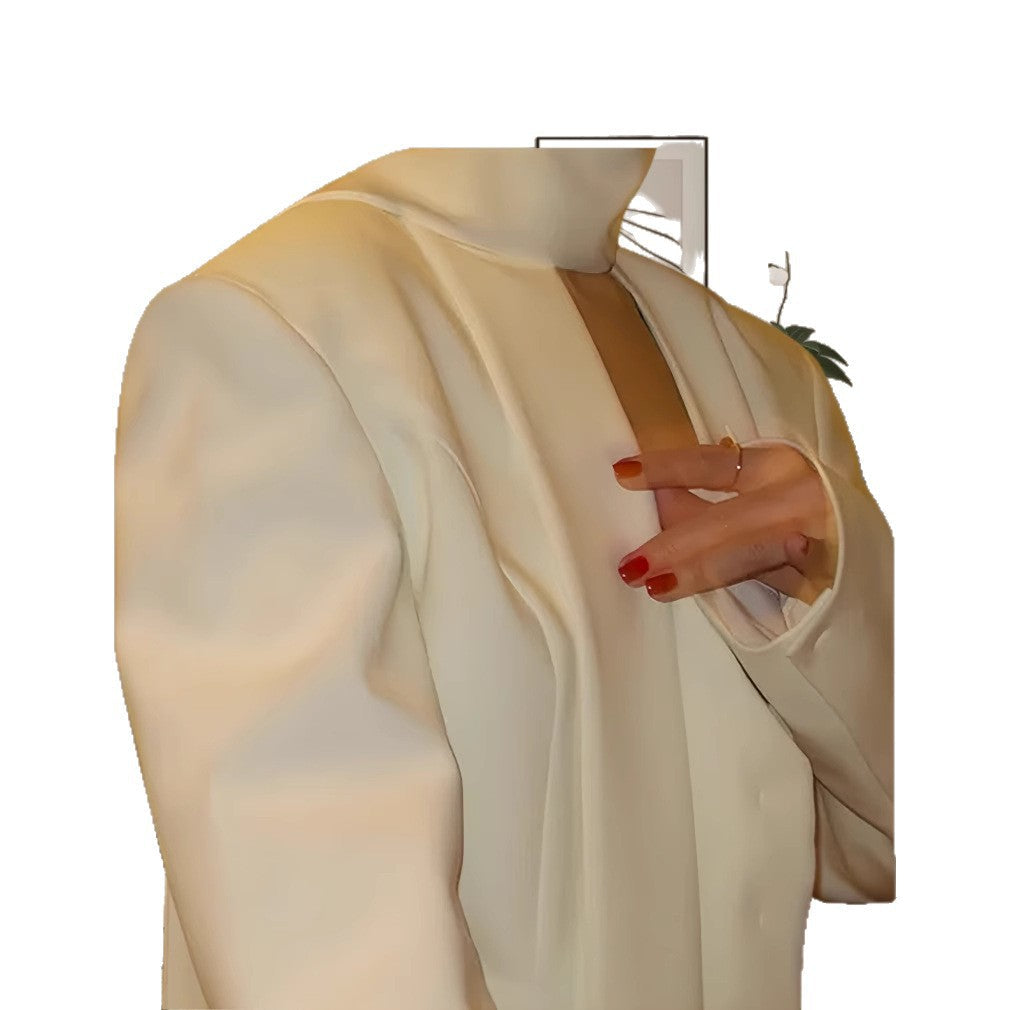 Women's Blazer Dress with Deep V-Neck and Elegant Long Sleeves