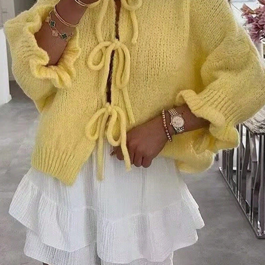 Women's Chunky Knit Cardigan with Tie Details