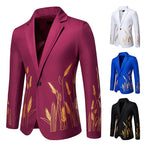Elegant Blazer with Artistic Plant Pattern and Fine Texture