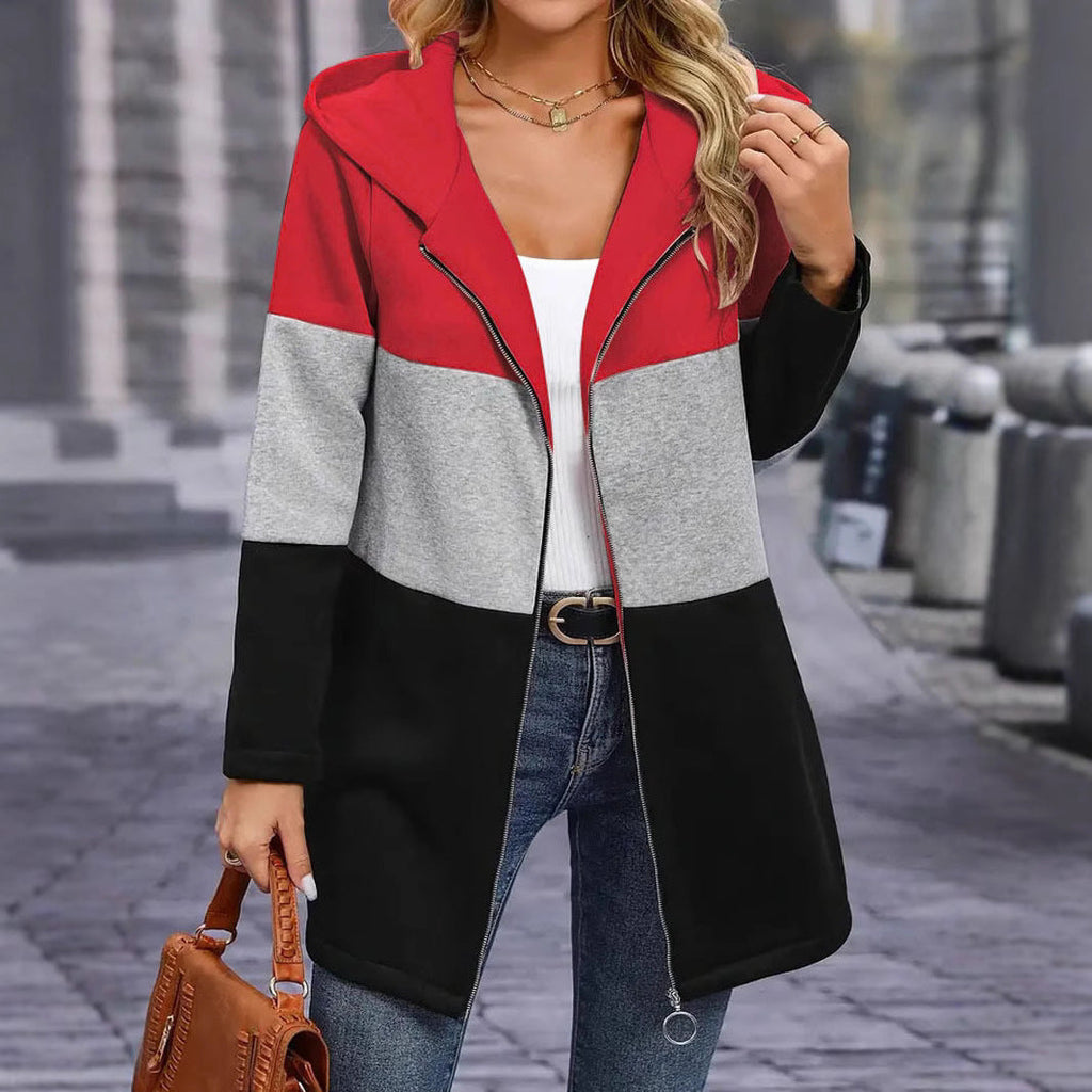 Women's Casual Colorblock Hooded Coat