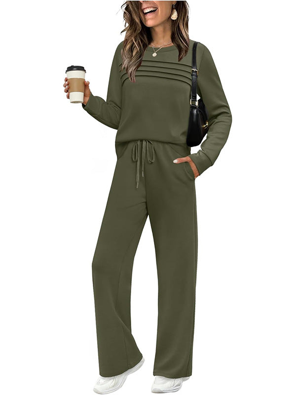 Women's Casual Lounge Set with Piping Sweatshirt and Loose Drawstring Jogging Pants