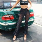 Women's Glittering Palazzo Pants with Sheer Panels