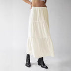 Women's Airy Cotton Maxi Skirt with Ruffle Details
