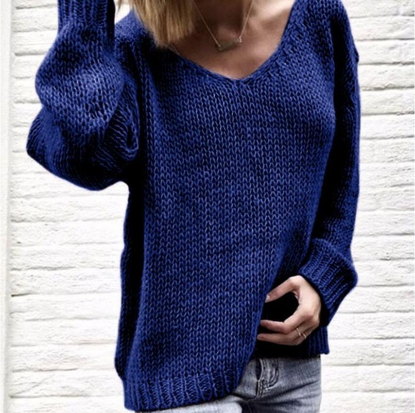 Women's Coarse V-Neck Sweater with Casual Cut and Textured Fabric