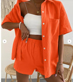 Women's Lightweight Linen Loungewear Set with Chest Pocket