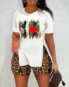 Women's Leisure Set with Animal Print and Shorts