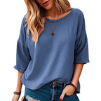 Women's Casual Oversized Shirt with Wide Round Neckline