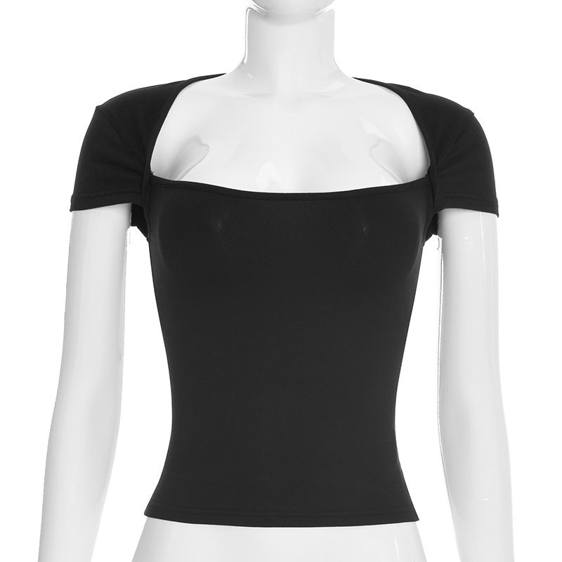Women's Fitted Short-Sleeve Shirt with Square Neckline