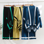 Elegant Knit Loungewear Set with Graphic Pattern and Wide Sleeves