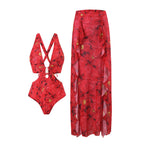 Women's Swimsuit with Floral Accents and Wrap Skirt