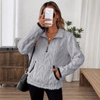 Women's Fluffy Teddy Sweater with High Collar and Pockets