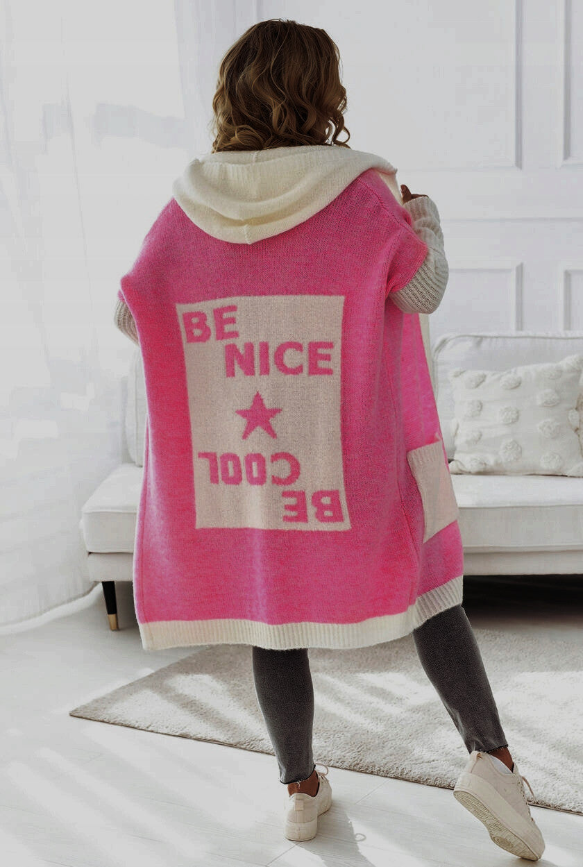 Women's Lightweight Knit Coat with Hood and Pockets