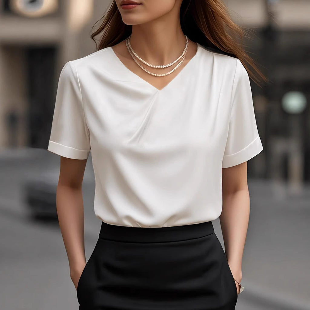 Women's Elegant V-Neck Short-Sleeve Blouse
