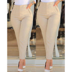 Women's High-Waisted Slimming Pants with Decorative Stitching