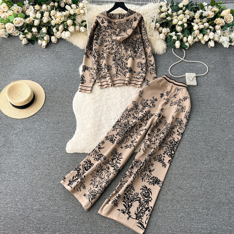 Women's Fashionable Floral Lounge Set with Hood