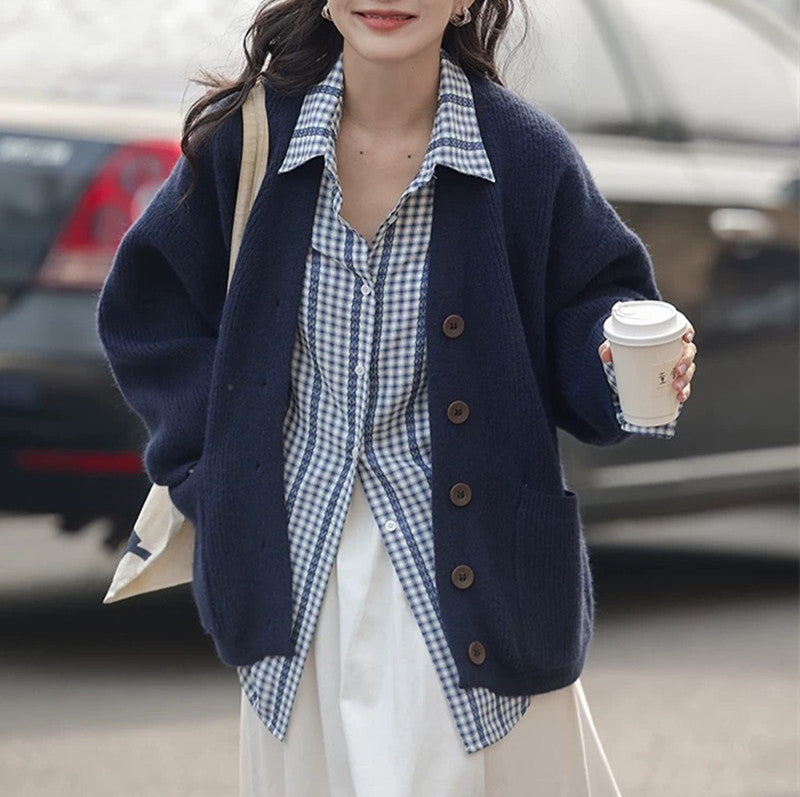 Women's Cozy Cardigan with Large Pockets and Button Detail