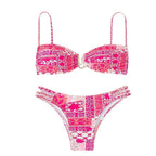 Women's Bandeau Bikini with Refined Ruffle Details and Elegant Pattern