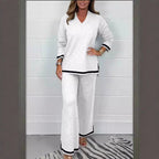 Women's Casual Knit Set with Wide Cut and Elegant Contrasts