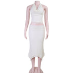 Elegant Halter Crop Top and Slim Midi Skirt