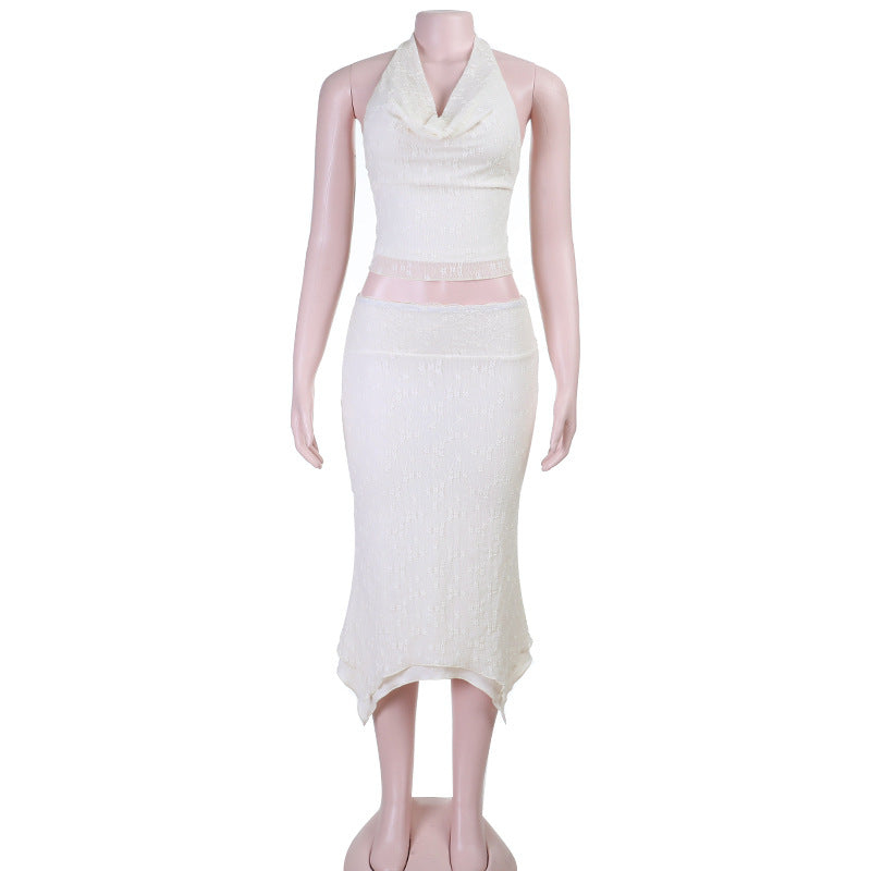 Elegant Halter Crop Top and Slim Midi Skirt