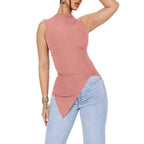 Women's Sleeveless Top with Asymmetrical Hem and Ruching